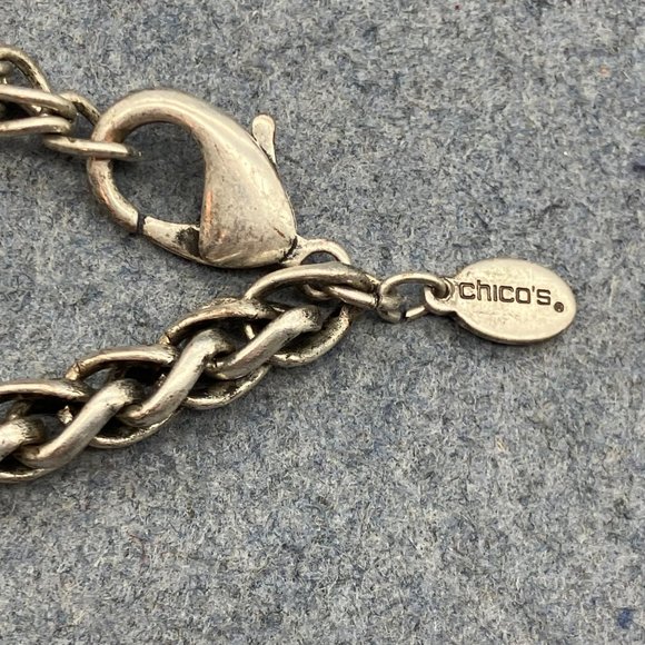 Chicos Long Necklace As Is Silver Chain Teal Blue Faceted Bezel Bead Retro BoHo - Picture 12 of 12